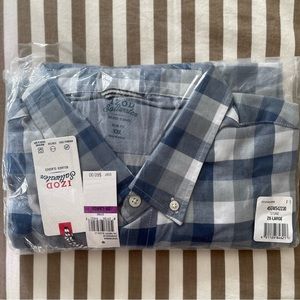 IZOD Men's Saltwater Long Sleeve Woven Button Down 2XL Blue White Big & Tall NWT